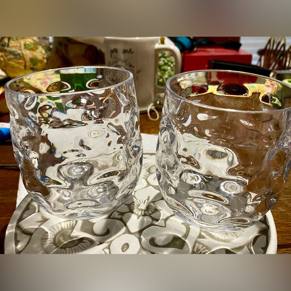 Two Acrylic Clear Tumblers w/Rock Looking Detail on outside.  Made in Taiwan,New